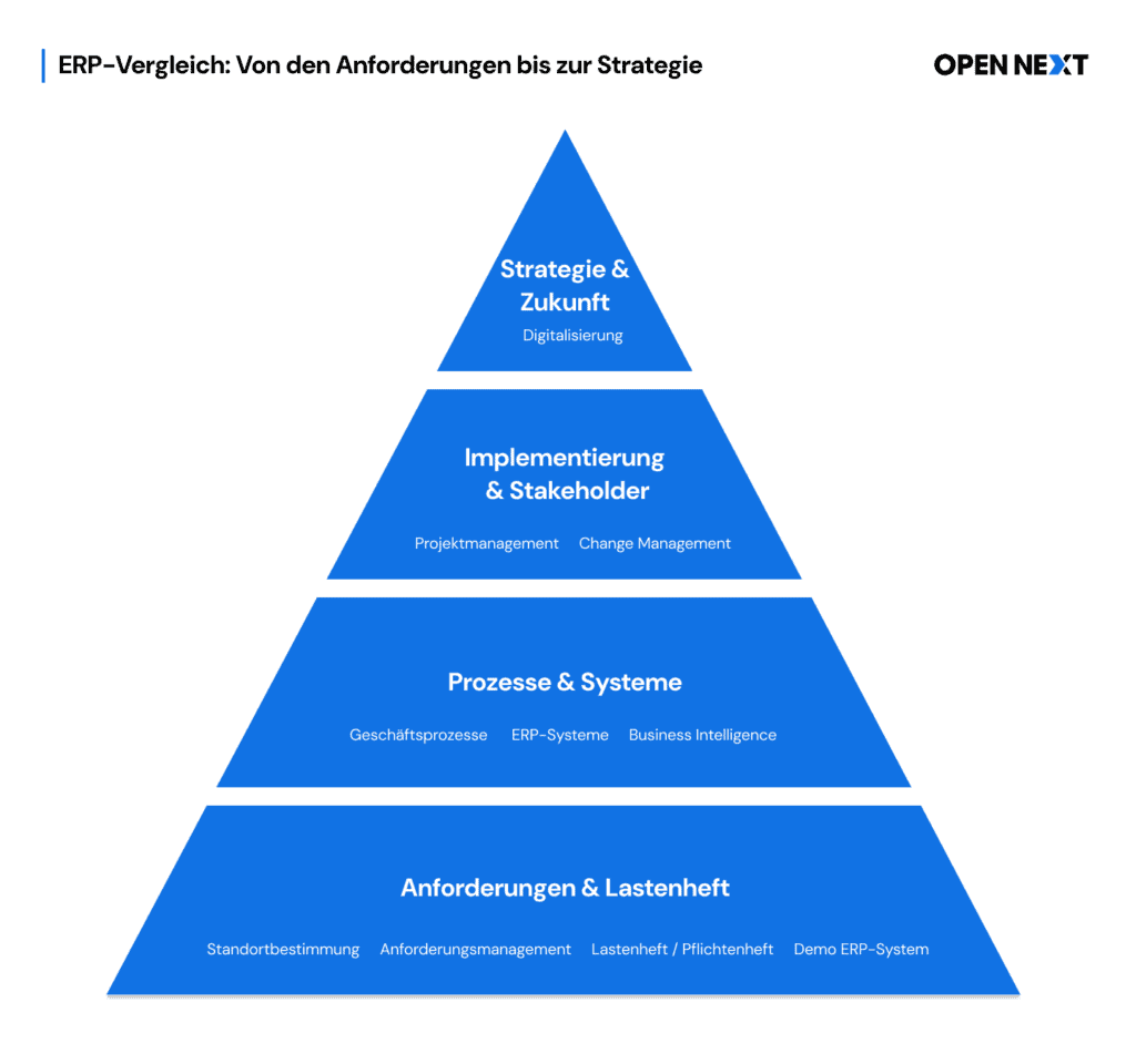 Infografik zum ERP System Vergleich – vom Lastenheft über Projektmanagement bis zu Geschäftsprozessen